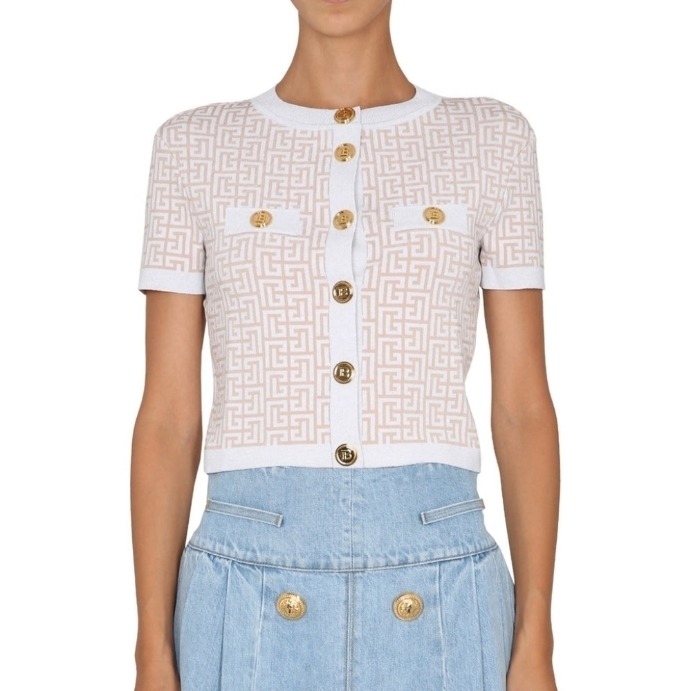 Balmain Crop Short Sleeve Cardigan Sweater NWT